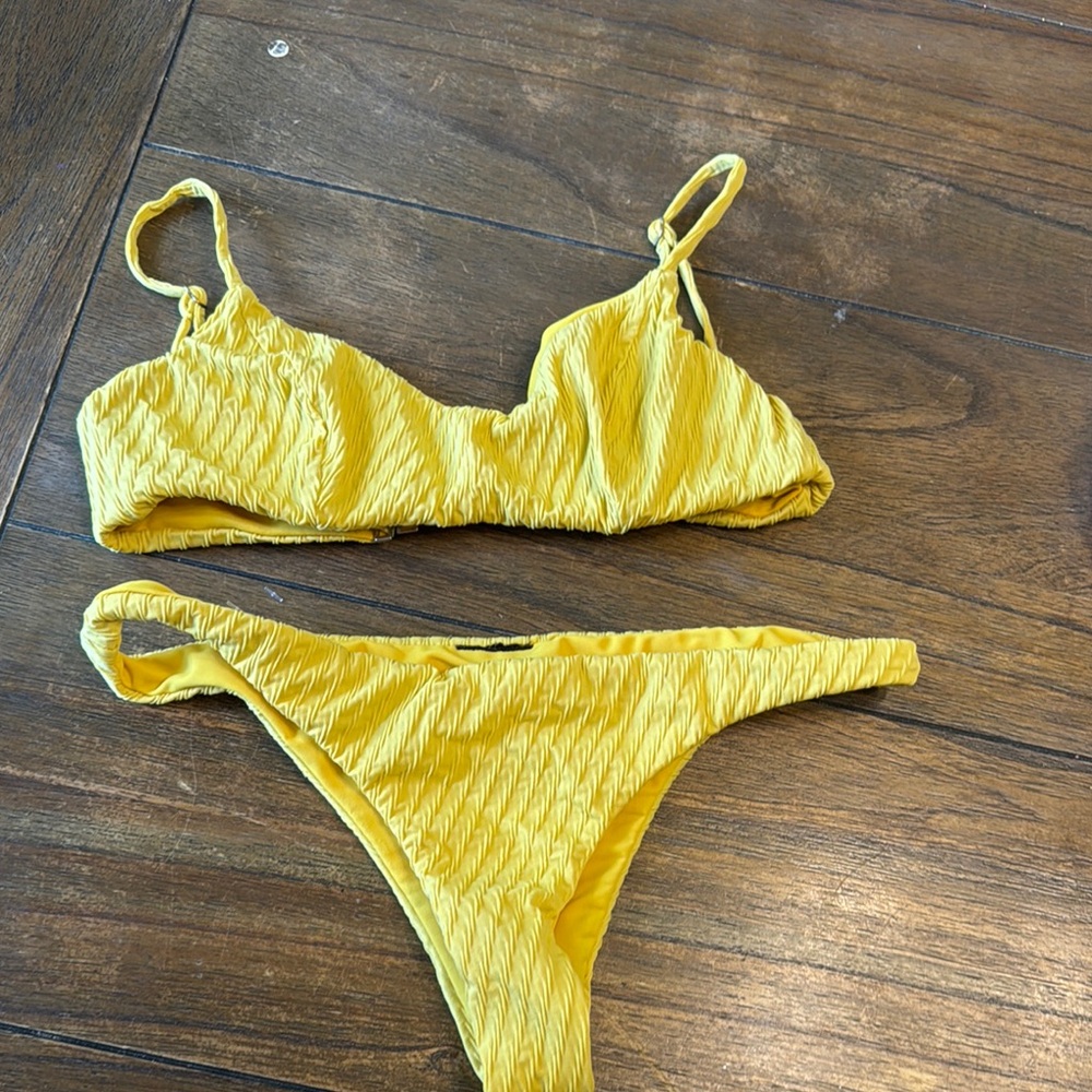 Yellow Textured Bikini Set